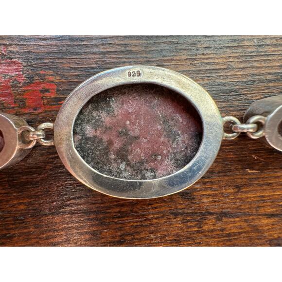 Rhodonite Indian Ruby Black Onyx Sterling Handmade 925 Bracelet - Picture 7 of 7